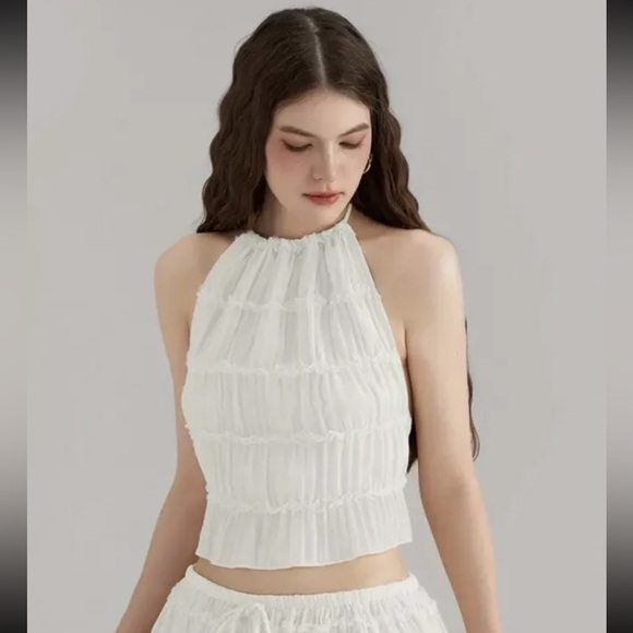 Women's Lightweight Breathable White Lace Backless Sleeveless Top & Skirt M - Picture 4 of 6